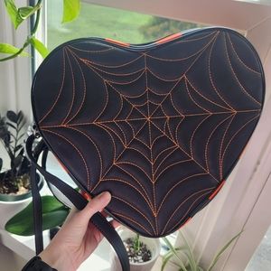 Pumpkin Kult Orange and Black Heart Crossbody Bag